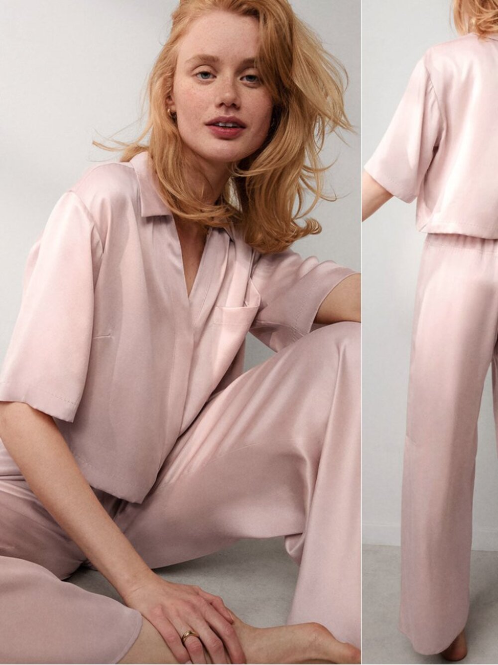Lunya Washable Silk Pajama Shirt Pink XL Button-Up Short Sleeves